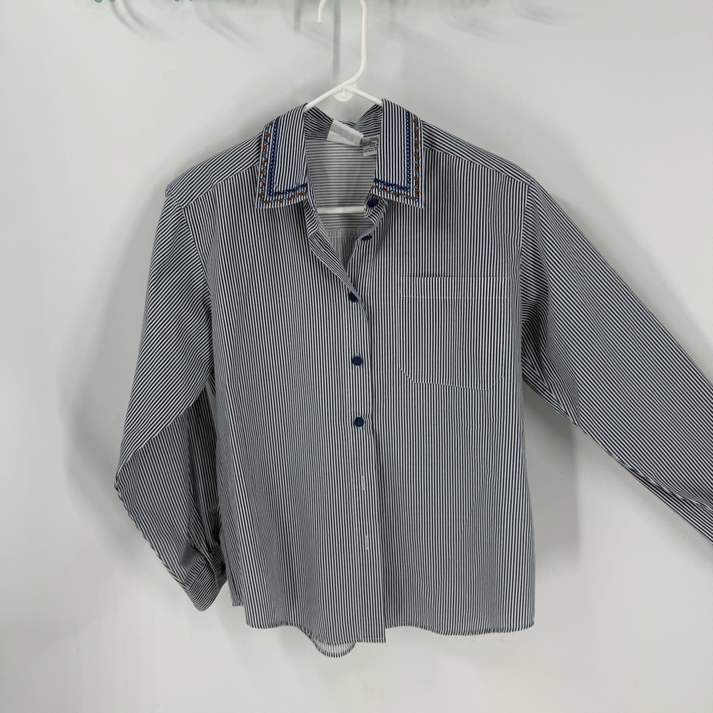 Koret vintage embroidered collar covered button stripe preppy RL inspired Shirt